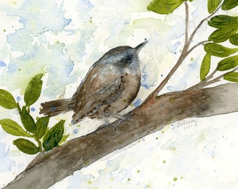 Bird Watercolor Painting, Bird Watercolor Print, Wall Art, Nature Print, Wren