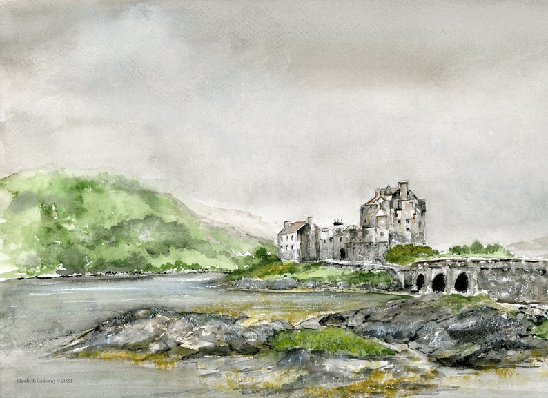 Eilean Donan Castle Original Watercolor Print, Scotland Castle , Watercolor Archival Print, Watercolor Giclée image 1