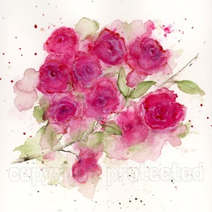 Rose Watercolor Painting, Original Watercolor Giclée Print by Elizabeth Galloway