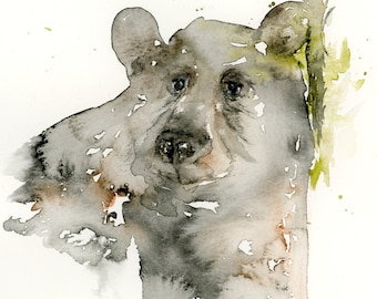 Bear Original Watercolor Painting, Black Bear