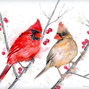 Cardinal Watercolor Bird Painting, Original Watercolor Giclée Print, Wall Art
