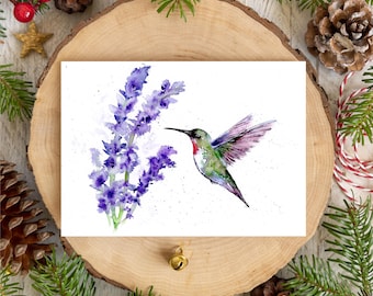 Hummingbird with Lavender Watercolor Art Print: Signed Archival Fine Art