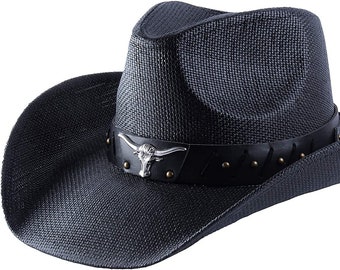 Black Cowboy Hat ~ Summer, Sun Straw Hat ~ Authentic Western, Cowgirl, Cowboy ~ Beach Pool Party, Bride, Bridesmaid, Groom, Groomsmen Gift