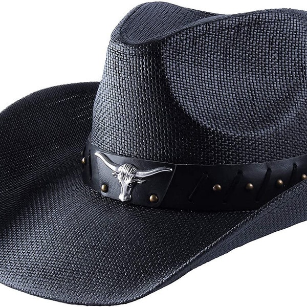 Black Cowboy Hat ~ Summer, Sun Straw Hat ~ Authentic Western, Cowgirl, Cowboy ~ Beach Pool Party, Bride, Bridesmaid, Groom, Groomsmen Gift