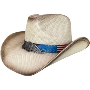 Cowboy Hat ~ Summer, Sun Straw Hat ~ Authentic Patriotic Western Look, Cowgirl ~ Beach Pool Party ~ Red White Blue ~ Gift