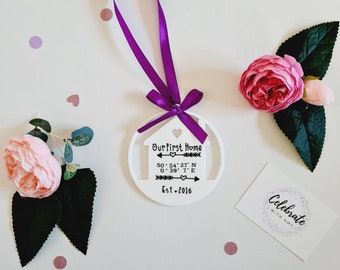 Personalized First Home Ornament – Custom Coordinates & Date, Housewarming Gift