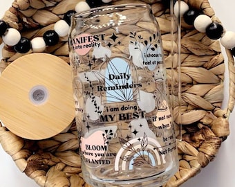 Daily Reminders Glass tumbler, Affirmations Glass cup,16oz Daily affirmations tumbler,gift for her, best friend tumbler,Daily Manifestations