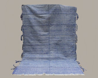 Moroccan Berber Zanafi ,blue Wool kilim Rug 9.8x6.1 feet , Handwoven Kilim, Hanbel Carpet,moroccan rug,