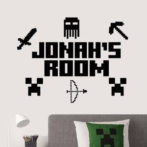 Custom Add Name Gaming Gamer Pixel Character Mine Tools Room Wall Decor Vinyl Decal