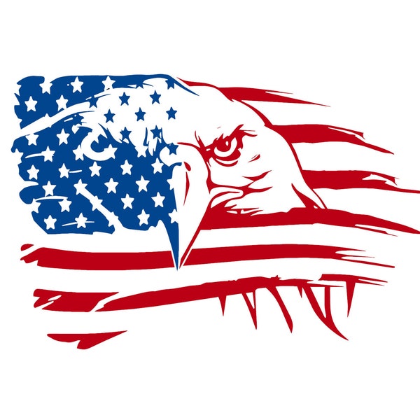 Distressed American Flag- Bald Eagle- Red and Blue- Patriotic USA Window Vinyl Window Decal Sticker