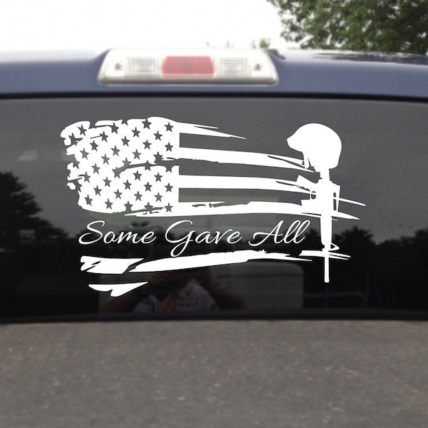 Distressed American Flag Some Gave All Vinyl Decal Truck Window Sticker Home Decor