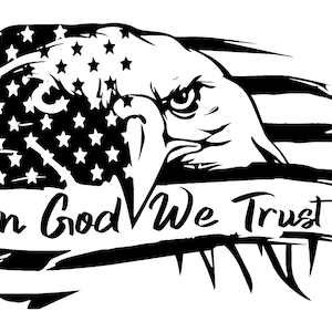 Distressed American Flag- Bald Eagle-In God we Trust Patriotic USA Window Vinyl Window Decal Sticker