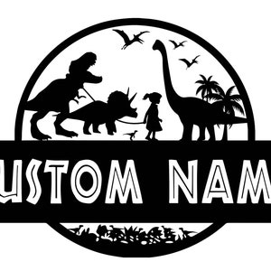 Custom Name  Jurassic Girl walking T-Rex Wall Decal Personalized Decal Tyrannosaur Vinyl Dinosaur Wall Art Design Kids Room Bedroom