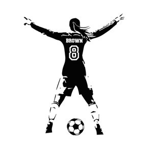 Personalized Name Girl Soccer Player Vinyl Wall Decal Home Decor Sticker
