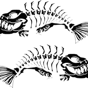 2 Fish Skeleton Decals – 12" Vinyl Stickers For Truck, Boat, Kayak, Fishing Gear, Waterproof & Durable