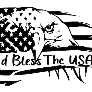 Distressed American Flag- Bald Eagle-God Bless the USA Patriotic USA Window Vinyl Window Decal Sticker