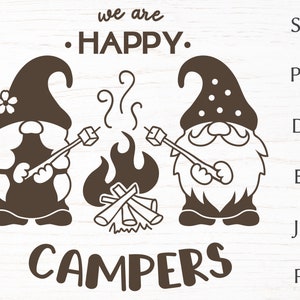 Сamping gnome svg with quote: happy campers, cute print for shirt, summer travel svg cut file for cricut, silhouette svg, png, dxf, eps