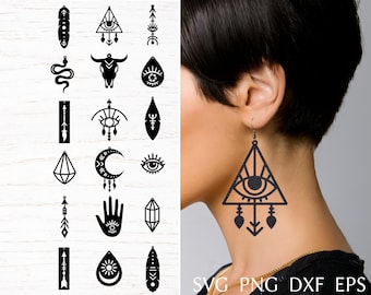 Earring svg file for cricut, boho leather earring bundle, laser cut template.