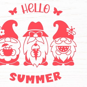 Svg de gnomes d'été, bonjour svg d'été coupe fichier pour cricut, nain avec lunettes de soleil et pastèque, impression pour chemise d'été svg, png, dxf, eps