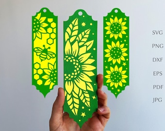 Sunflower bookmark svg template, summer paper bookmark for book lover, digital svg cut file for cricut projects, layered DIY craft bookmark.