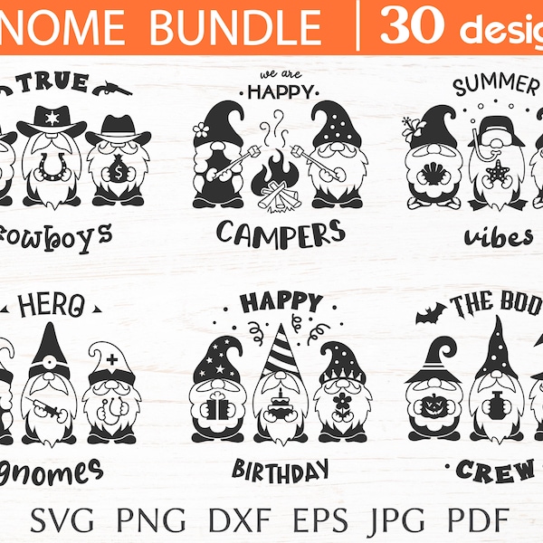 Gnome svg bundle, holiday gnome clipart, gnome sign with quote, gnome silhouettes svg cut file for cricut, print for shirt, png, dxf, eps