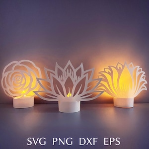 Modelo svg de lanterna de flores, arquivo de corte svg de lanterna de papel de lótus para cricut, corte de papel 3D de primavera, design de vela floral, lanterna de papel de casamento.
