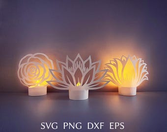 Flower lantern svg template, lotus paper lantern svg cut file for cricut, spring 3d papercut, floral tealight design, wedding paper lantern.