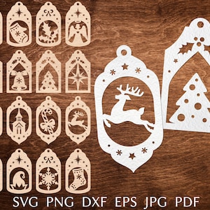 Pacchetto di etichette natalizie in formato SVG, modello di etichette regalo natalizie in formato SVG, disegni di carta tagliata per Natale, file di taglio SVG per etichette natalizie per Cricut.