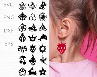 Children's earrings template, baby girl earrings bundle svg cut file for cricut, for faux leather, brass or wood earrings, DIY jewelry.