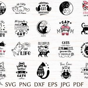 Cat svg bundle, funny cat quote svg cut file for cricut, cat lover print for shirts, kitty png clipart, cat mom svg