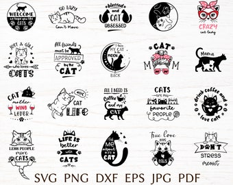 Cat svg bundle, funny cat quote svg cut file for cricut, cat lover print for shirts, kitty png clipart, cat mom svg