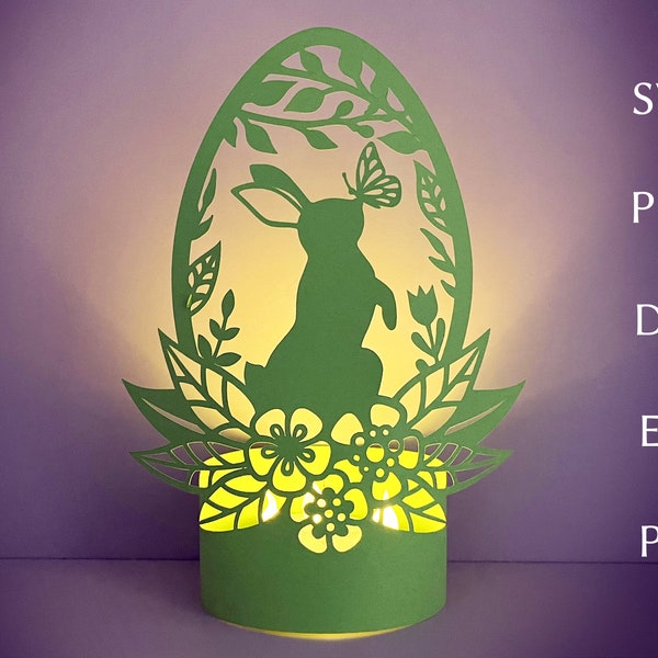 3d Easter lantern svg template, layered paper lantern with easter bunny, eggs and flower, spring tea light lantern, holiday home decor