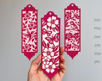 Flower bookmark svg template, spring paper bookmark for book lover, digital svg cut file for cricut projects, layered DIY craft bookmark.