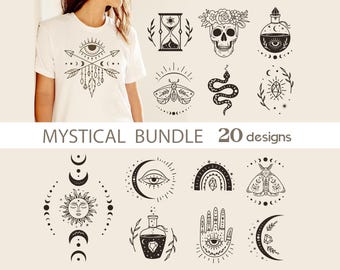 Boho witch svg bundle, celestial svg designs, magical print for tshirt, mystical png clipart.