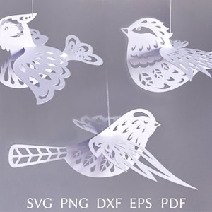 Layered 3d birds svg bundle, paper bird template, DIY decor svg cut file for cricut, bird stencil fot spring ornament. image 1