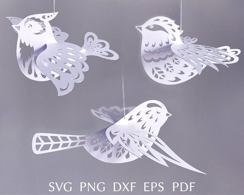 Layered 3d birds svg bundle, paper bird template, DIY decor svg cut file for cricut, bird stencil fot spring ornament. image 1