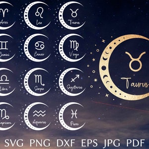Sternzeichen SVG Bundle, Sternzeichen SVG schneiden Datei für Cricut, Astrologie svg Design für Shirt, Horoskop Zeichen svg, png, eps, dxf
