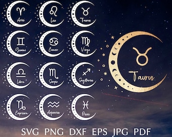 Zodiac SVG Bundle, zodiac sign svg cut file for cricut, Astrology svg design for shirt, Horoscope sign svg, png, eps, dxf