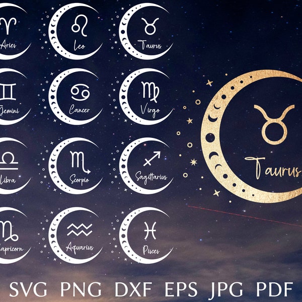 Zodiac SVG Bundle, zodiac sign svg cut file for cricut, Astrology svg design for shirt, Horoscope sign svg, png, eps, dxf