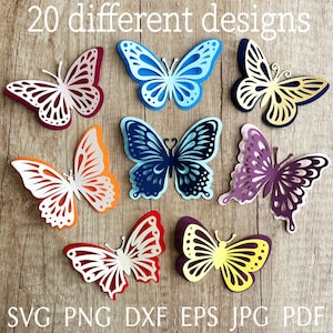 3D-vlindersjabloon svg-bundel, gelaagde papier vlinderstanssjabloon, ontwerpen voor doe-het-zelf, stencil voor papercut.