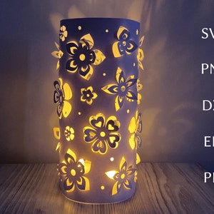 Modèle svg lanterne fleur, papier découpé 3d printemps, fichier svg lanterne papier découpé pour cricut, conception florale de bougie chauffe-plat, lanterne en papier de mariage.