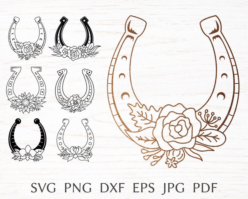 dxf Horseshoe Svg bundle lucky svg designs for st patricks day with flowers png Horseshoe floral monogram frame svg cut files for cricut