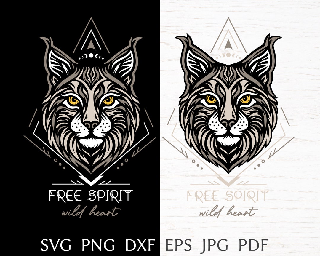 Lynx Head Svg, Totem Spirit Animal With Quote: free Spirit, Wild Heart ...