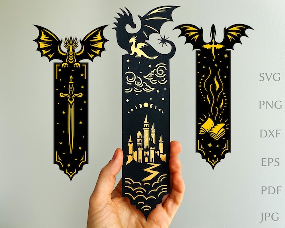 Dragon bookmark svg template, fantasy paper bookmark for book lover, digital svg cut file for cricut projects, layered DIY craft bookmark.