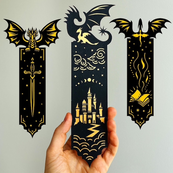 Dragon bookmark svg template, fantasy paper bookmark for book lover, digital svg cut file for cricut projects, layered DIY craft bookmark.