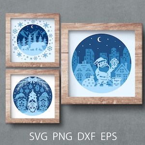 Bundle svg boîte d'ombre de Noël, modèle svg en couches 3D, caisson lumineux en papier découpé pour travaux manuels, décoration de Noël.