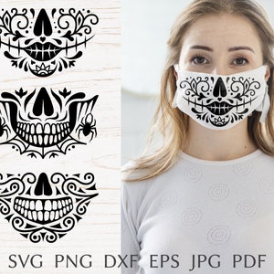 Halloween gezichtsmasker svg-bestanden voor de cricut, medisch masker sjabloon met suikerschedel, gesneden svg-bestanden.