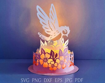 Spring lantern template, a bird in a nest with chicks paper lantern DIY decor, svg cut file for cricut.