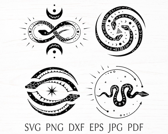 Mystical snakes svg bundle, boho snake silhouette esoteric clip art, sacred serpent svg cut file for cricut.
