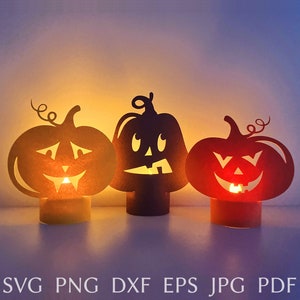 Plantilla svg de linterna de Halloween, recorte de papel de calabazas 3d, archivo de corte svg de linterna de té para cricut, decoraciones de Halloween para manualidades de bricolaje.